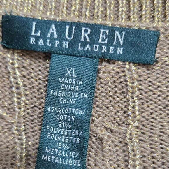 Lauren Ralph Lauren Gold Metallic Cable Knit Button Trim Sweater Old Money - Picture 7 of 7